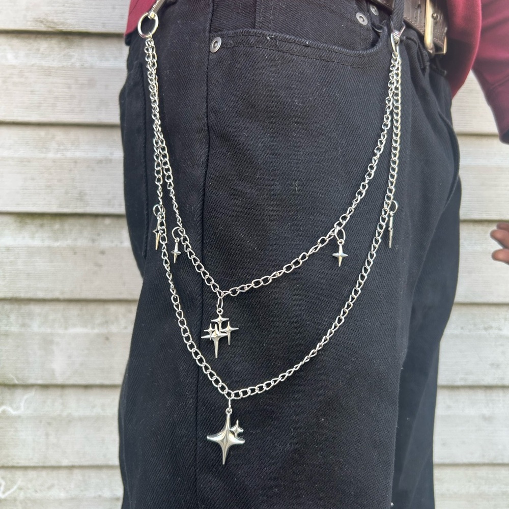 Handmade Gothic Punk Stars Double-layer Pants Chain , Emo Grunge Silver